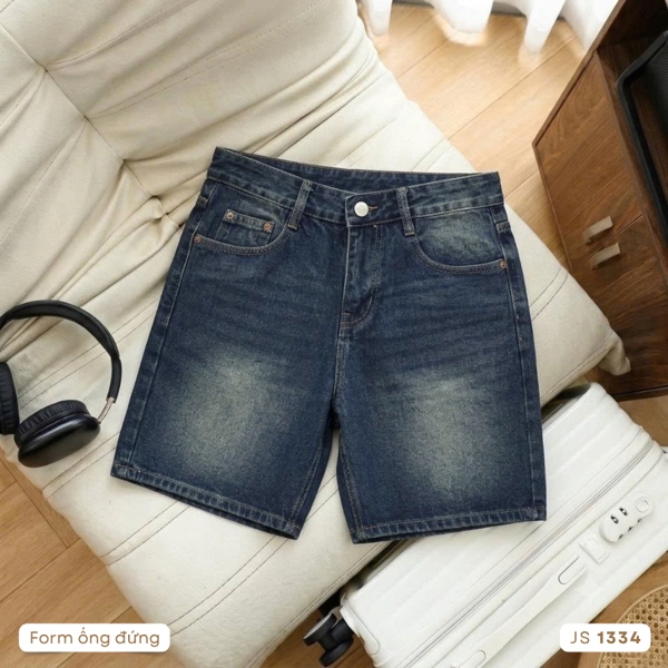 Quần Jean short Cotton ống đứng màu xanh đậm 1334