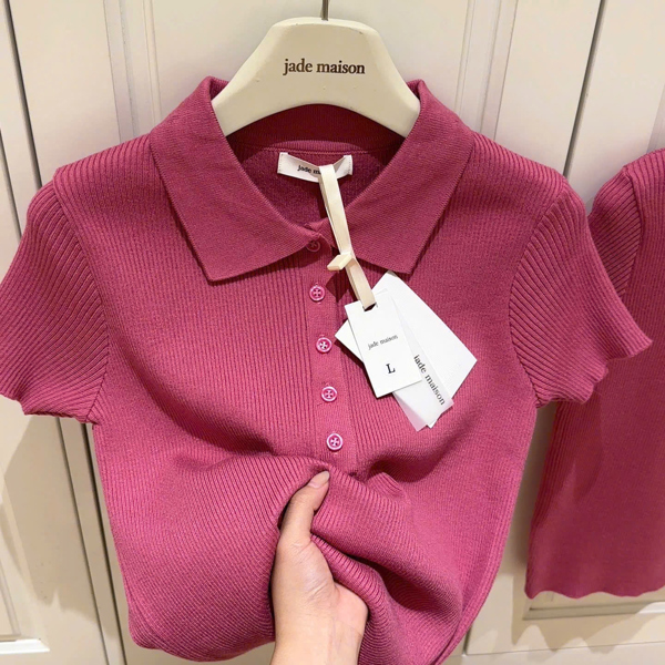 Áo polo len hồng sen cộc