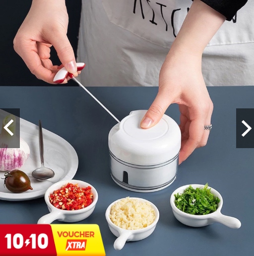 Máy xay tỏi trắng dây rút mini tiện lợi