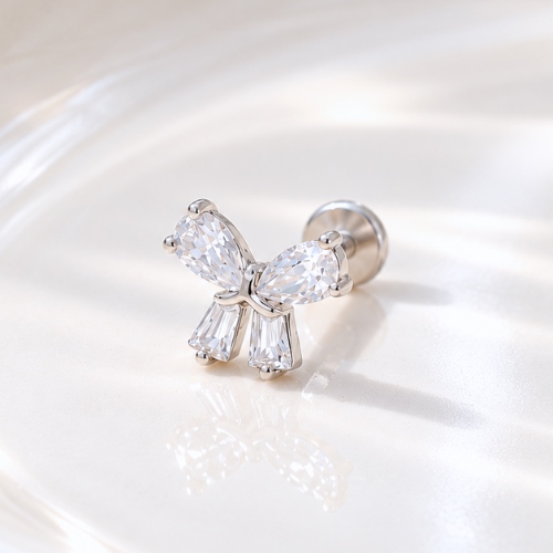 925 Silver Flatback Sparkle Bow Earring