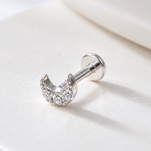 925 Silver Flatback Crescent Moon Earring