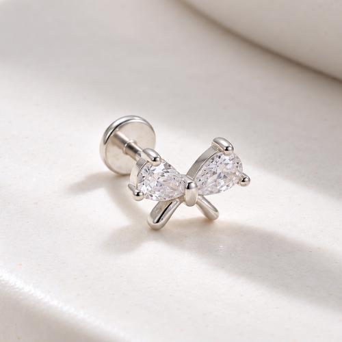 925 Silver Flatback Ribbon Bow Earring