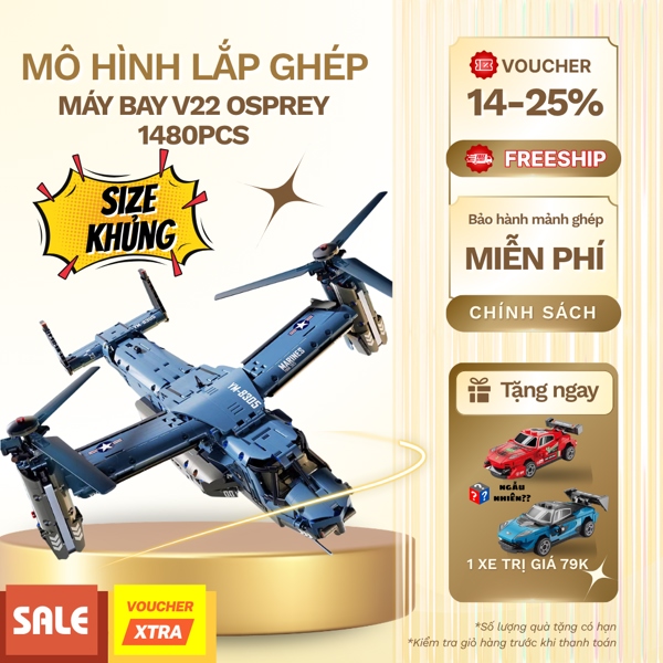Mô hình lắp ghép máy bay chiến đấu 1450 mảnh ghép màu xanh, cánh quạt có thể quay