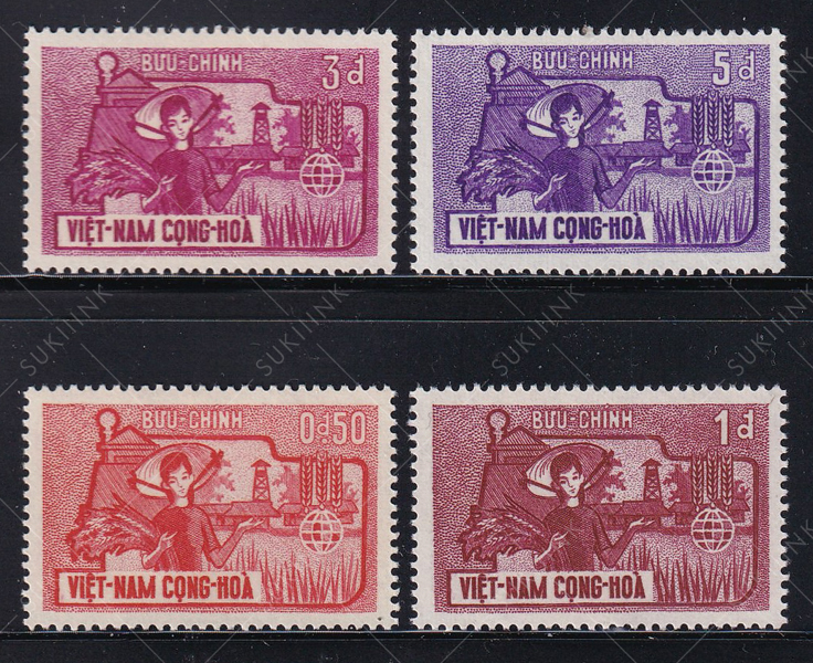 Bộ 4 Tem Việt Nam Cộng Hoà - Chiến Dịch Thế Giới Chống Nạn Đói (Campagne Mondiale contre la Faim - Freedom from Hunger) 1963 (4) | Mint