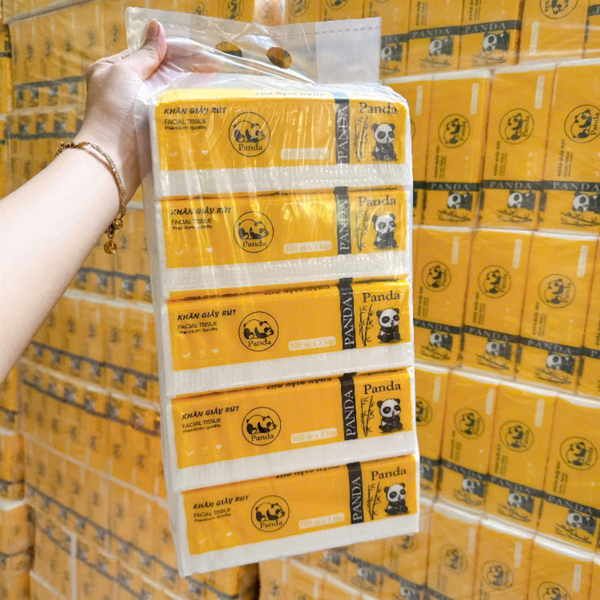Lốc 5 gói khăn giấy rút Panda 500 tờ x 3 lớp / gói