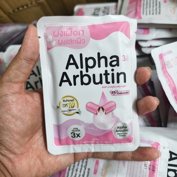 Vỉ 10 viên bột kích trắng Kyra Alpha Arbutin 3 Plus+ Thái Lan chính hãng