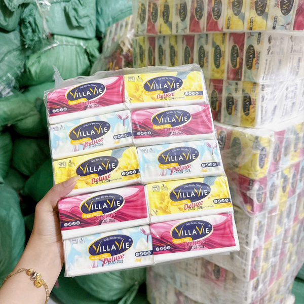 Lốc 10 gói khăn giấy rút Villa Vie 400 tờ x 3 lớp / gói