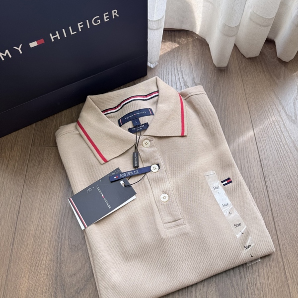 Tommy Hilfiger Premium Pique Tipped Collar Polo Shirt - Medium Begie