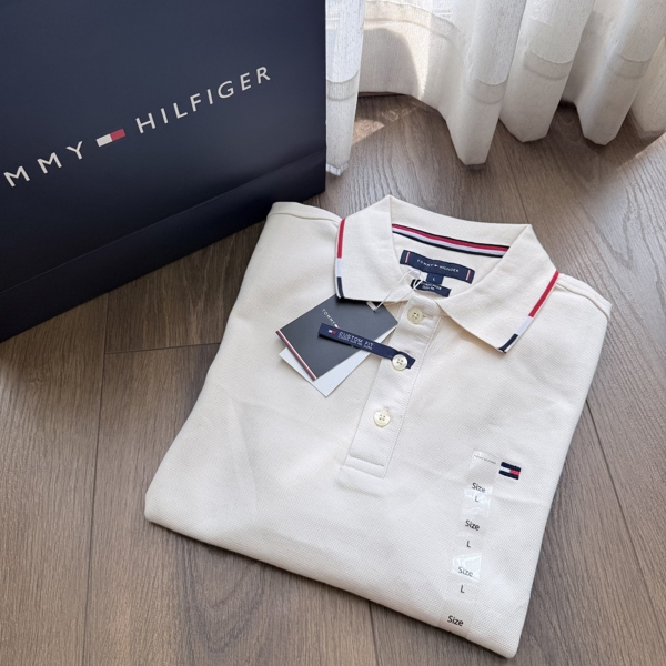 Tommy Hilfiger Premium Pique Tipped Collar Polo Shirt - Cream