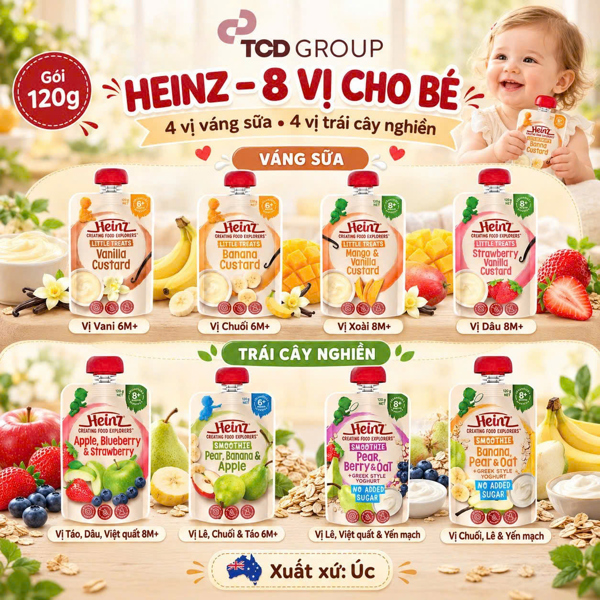 Váng sữa Heinz vị lê, chuối, táo 120g (4M+)