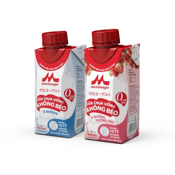 Lốc 3 hộp sữa chua uống không béo ít đường Morinaga hương dâu 190ml (1Y+)