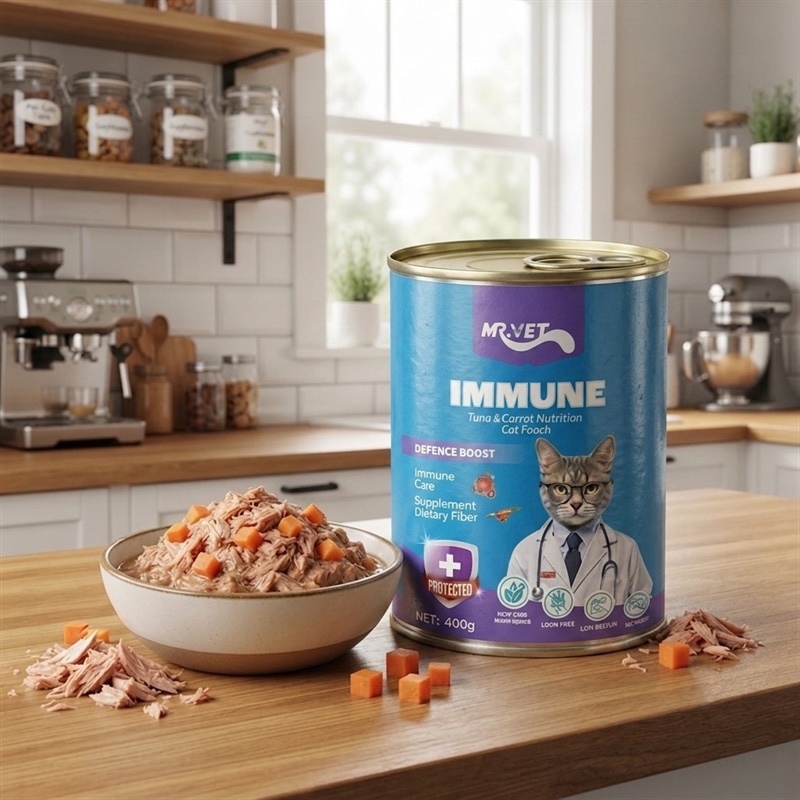 Pate lon Mr.Vet Immune tăng đề kháng vị Cá ngừ & Cà rốt 400g