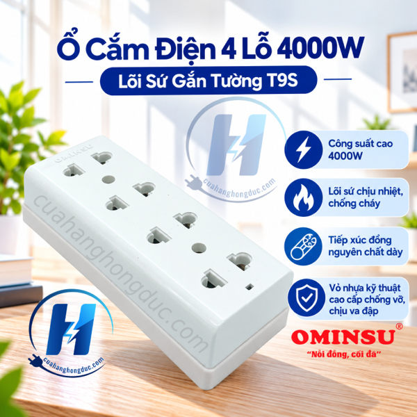 Ổ cắm 4 cửa lõi sứ T9S