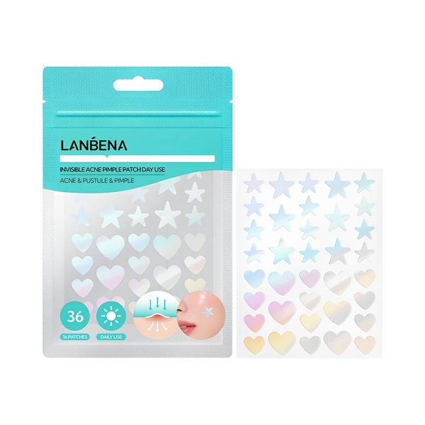 Miếng dán mụn Lanbena Invisible Acne Pimple Patch Day Use hình sao, trái tim (36 miếng)