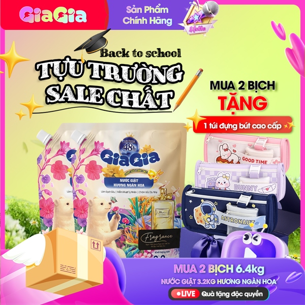 Combo 2 nước giặt GIAGIA Hương Ngàn Hoa 3.2kg + túi đựng bút 9.5×21×6cm