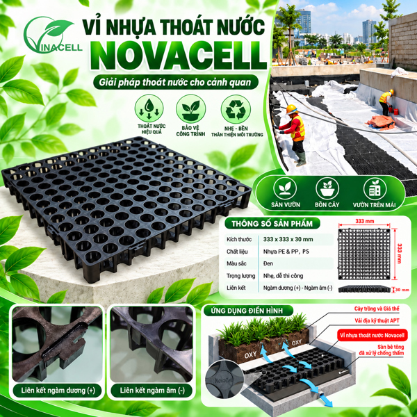Vỉ nhựa thoát nước Novacell - khớp nối