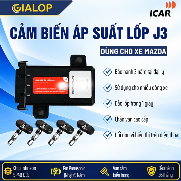 Cảm biến áp suất lốp TPMS hiển thị lên màn hình AVN theo xe Mazda ICAR J3 Series