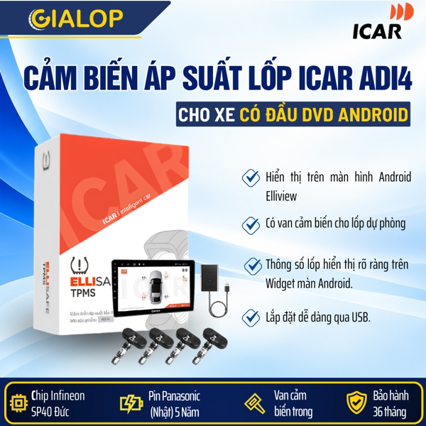 Cảm biến áp suất lốp TPMS kết nối USB ICAR ADI4