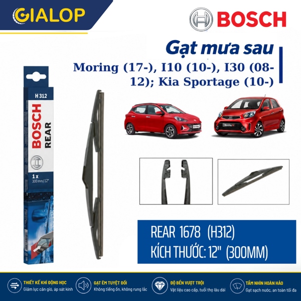 Gạt sau 12" - 300mm (H312) Bosch Cho Morning, i10 đời mới (CT2) - Cốt lớn