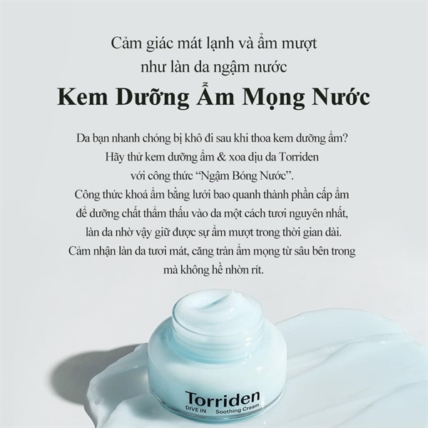 Kem dưỡng cấp ẩm phục hồi Torriden Dive-in Soothing Cream 100ml-Hàng CTY