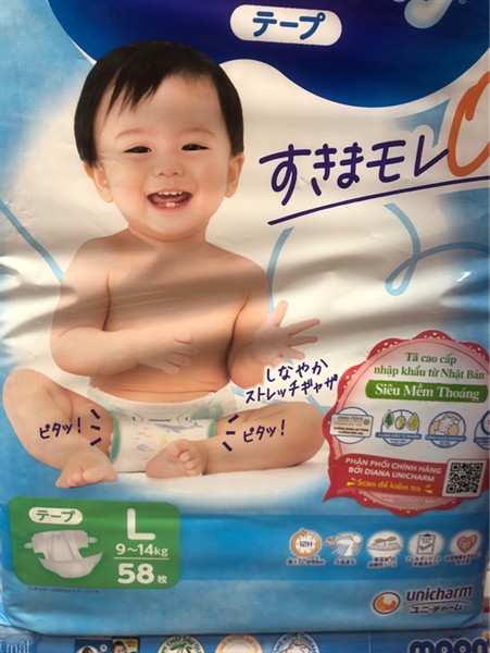 Tã dán Moony xanh size L 58 miếng - HNK (9-14kg)