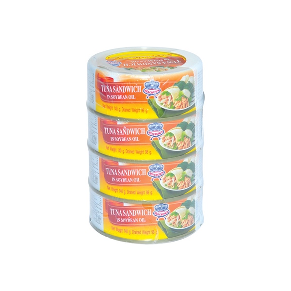 (Thái Lan)👉 Cá ngừ cắt lát ngâm dầu đậu nành Sea Crown 👉 lốc 4 hộp, 140g