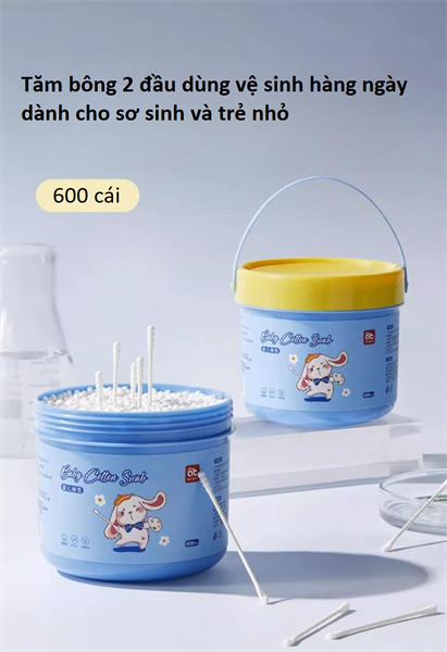 (🚀Nước ngoài - 96% Tốt Thật)👉 Tăm bông 2 đầu cho bé Thìa tai + Xoắn ốc - Andy Bear 👉 600cái/hộp