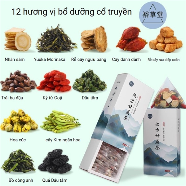 (🚀Nước ngoài - 100% Chính Hãng)👉 Trà thảo mộc Ngọc hoa đường (Yucaotang) hoa cúc, kỷ tử, nhân sâm, bồ công anh.. - Trung Quốc 👉 15 vị, 30gói/hộp, 10g/gói