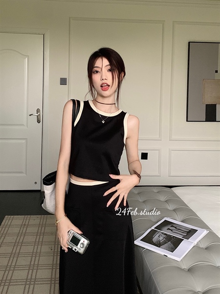 [SET20] Set áo ba lỗ croptop kèm chân váy dáng dài