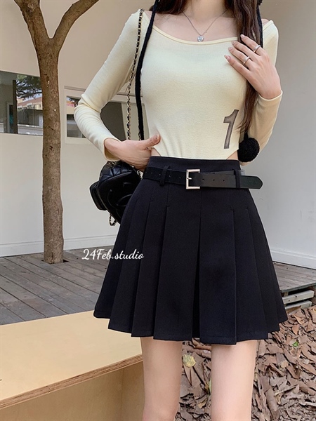 [An Hưng] Chân váy xếp li dáng ngắn kèm thắt lưng da 1295