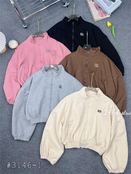 [K168] Áo khoác nỉ croptop khóa hai đầu