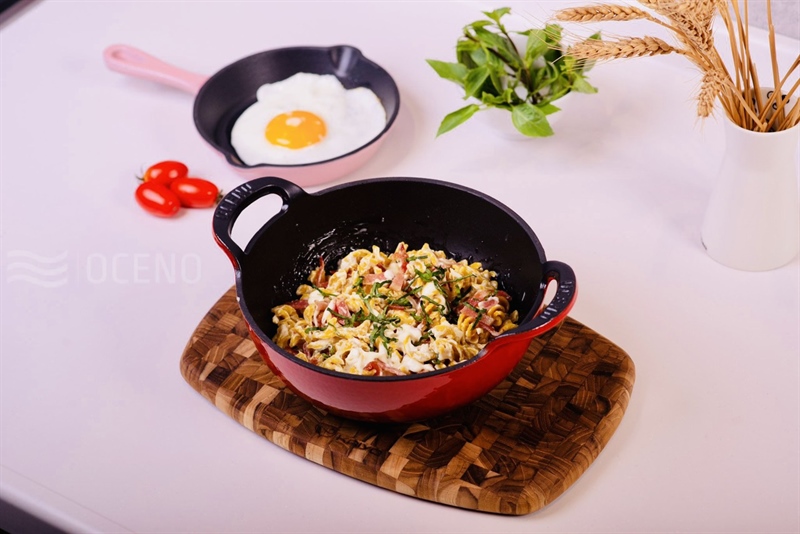 Nồi chảo gang Oceno 25cm màu đỏ (có vung)