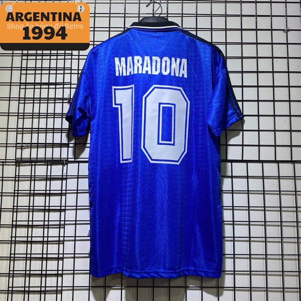Áo bóng đá retro Argentina 1994 in Maradona-10 vải Cotton Polyester nguyên tem