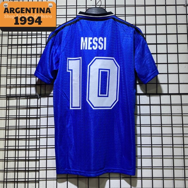 Áo bóng đá retro Argentina 1994 in Messi-10 vải Cotton Polyester nguyên tem