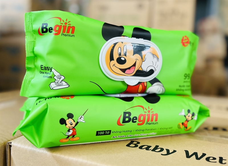 Khăn ướt Begin cỡ to 100 tờ (20 gói/thùng)