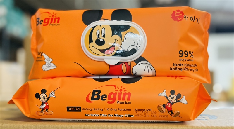 Khăn ướt Begin cỡ to 100 tờ (20 gói/thùng)