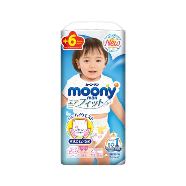 Tã quần Moony xanh XL38 12-22kg bé gái nội địa