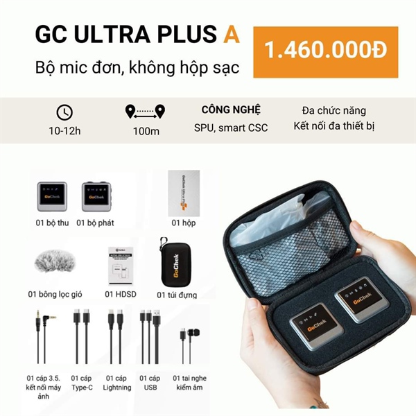 Mic thu âm không dây đơn, không dock sạc GoChek PLUS A