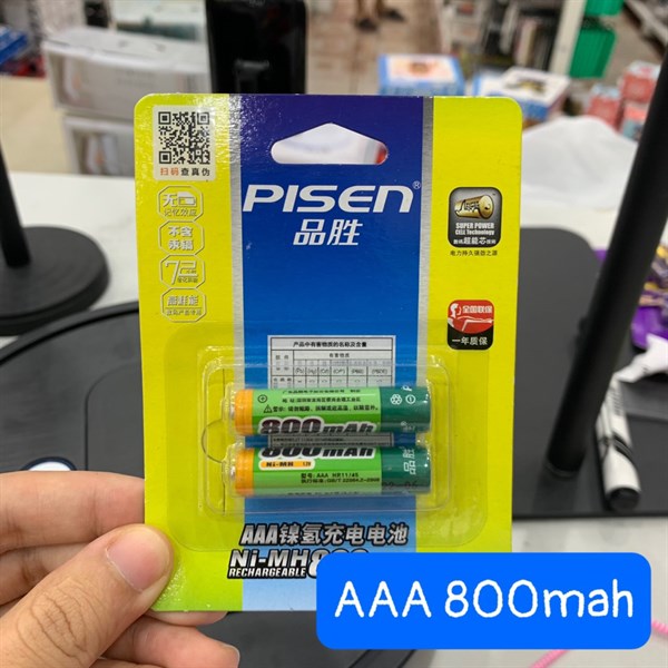 Pin sạc PISEN AAA 800mAh (2 viên, Pin đũa, Sạc nhiều lần)