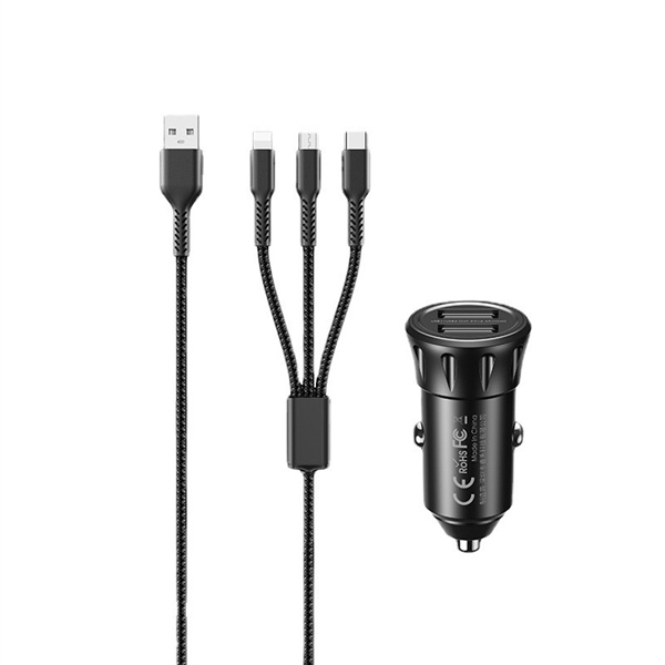 ֎[REMAX RCC236] Bộ] Sạc xe hơi + Cáp 3 đầu (150g)
