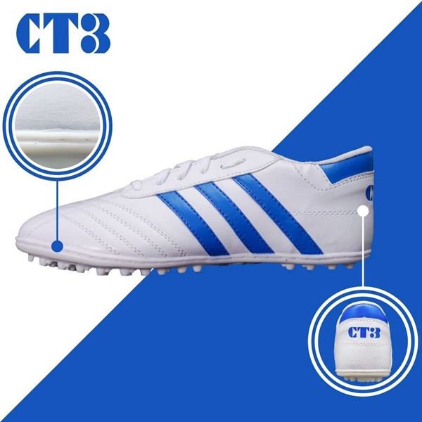 Giày bóng đá trẻ em - Ba sọc CT3 trắng viền xanh