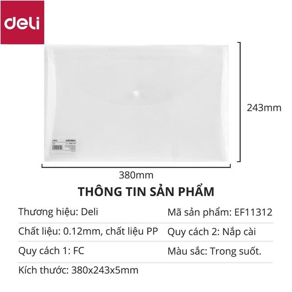 Túi cúc My Clear Bag trong suốt Deli khổ F EF11312