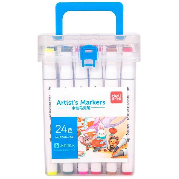 Bút màu dạ Marker DELI Hộp Nhựa 24 màu