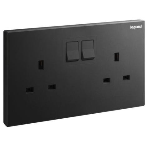 Ổ cắm đôi Chuẩn Anh có công tắc 13A , màu matt black