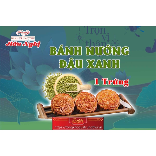 Bánh trung thu - Bánh nướng đậu xanh 1 trứng Hữu Nghị (HN.NDX1T180)