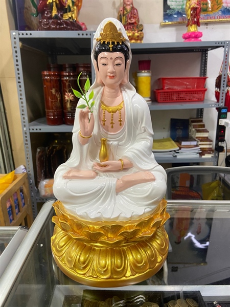 Tượng Quan Âm ngồi 30cm trắng