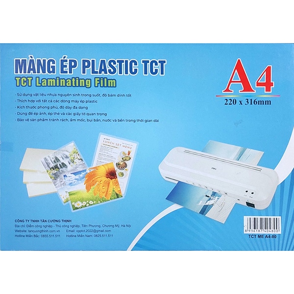 Màng ép plastic A4 (220 x 316 mm) 80 mic Tân Cường Thịnh TCT ME A8-80