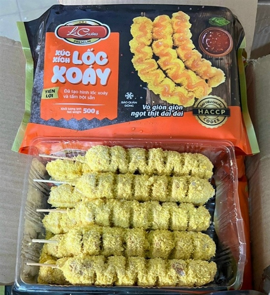 XÚC XÍCH LỐC XOÁY TẨM BỘT 600G TH 12(Thùng 12 gói,lẻ +2k/gói)
