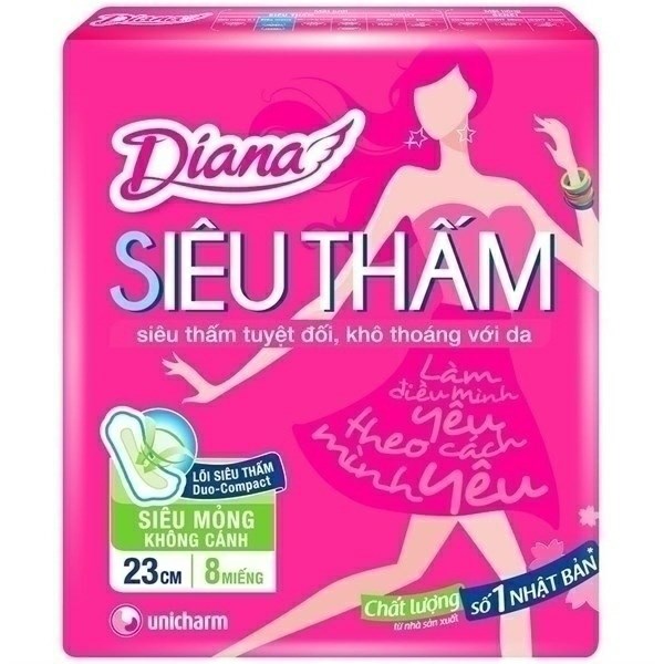 BĂNG VỆ SINH DIANA SIÊU THẤM SIÊU MỎNG KHÔNG CÁNH 8 MIẾNG