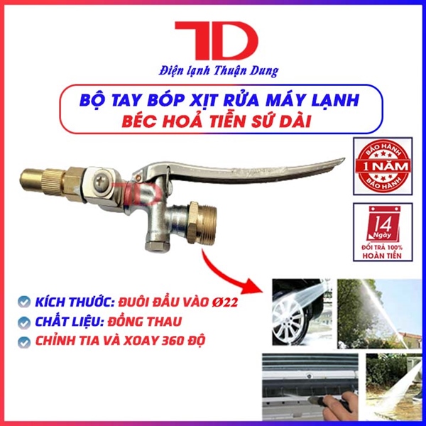 Bộ tay bóp xịt rửa máy lạnh xoay (Chân 22 mm - Béc hỏa tiễn sứ dài)